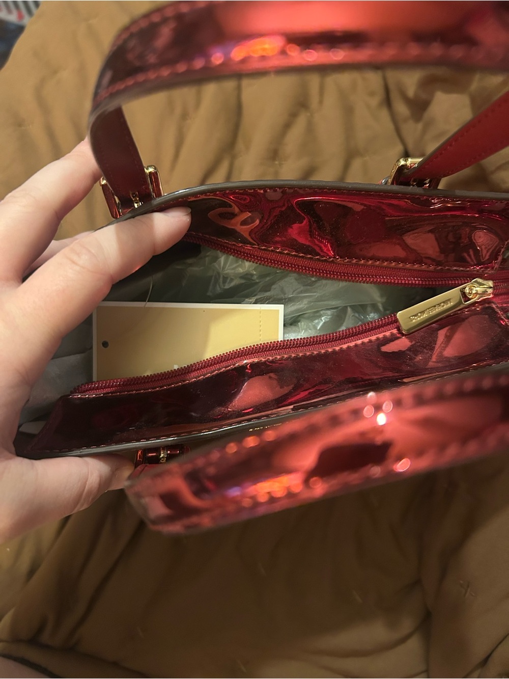 Michael Kors Shiny Red Embossed MK Mini Tote - Picture 3 of 3